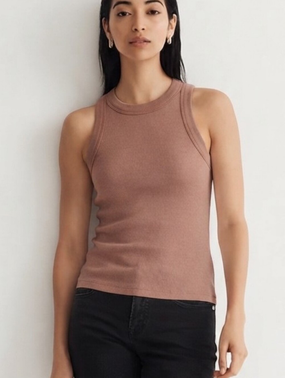 Madewell Brightside Cutaway Dust Rose-Brown Ribbed Tank Top! L